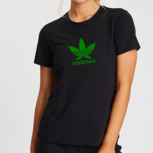 Womens Addicted Cannabis Leaf Black T-Shirt Tee Top Weed Dope Smoke Gift Present